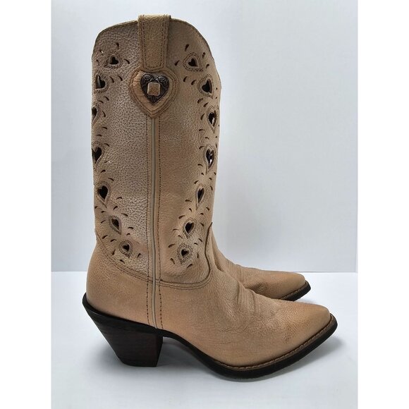 Durango Womens 7M Western Tan Heart Cut-Out Cowgirl Boots